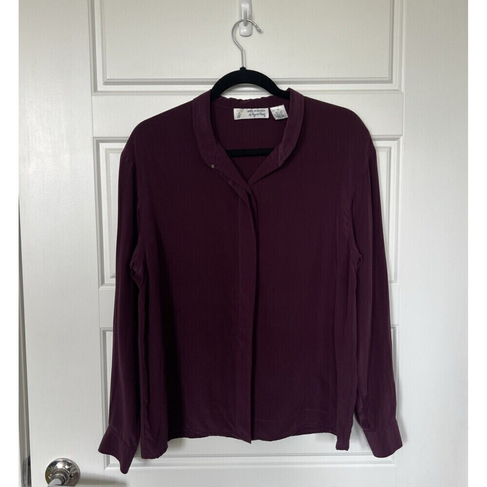 Austin Reed Vintage Silk Long Sleeve Button Up Shirt Burgundy Purple Size 8